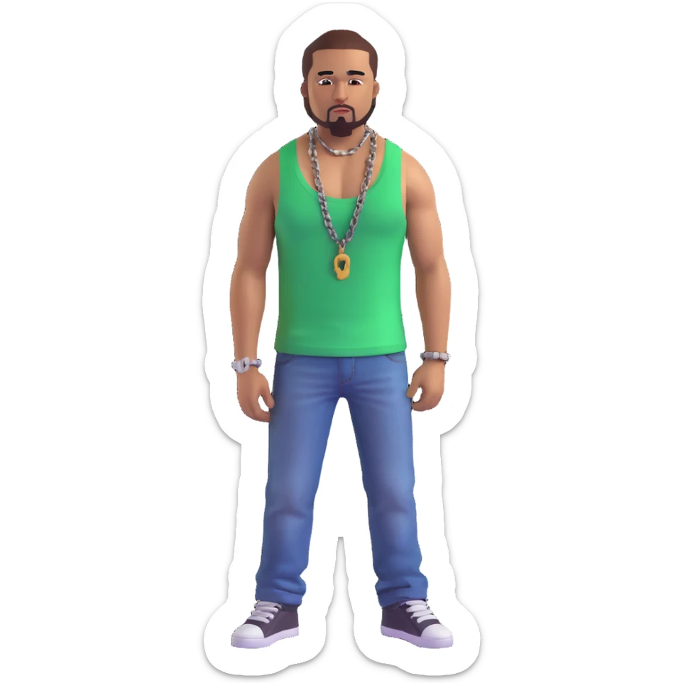 CJ from GTA San Andreas with his green tank top, jeans and chain necklace sticker