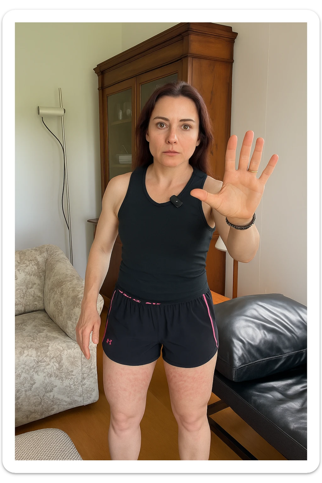 Donna con cellulite sulle cosce indica le cosce che sono infiammate di cellulite sticker