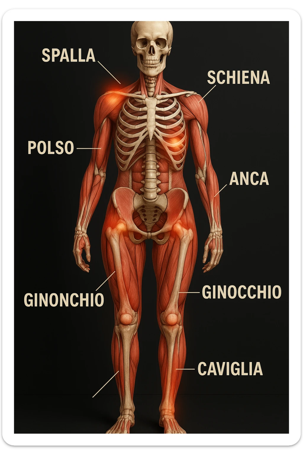 donna con infortuni e contratture frequenti in 3D immagine medica in italiano  sticker