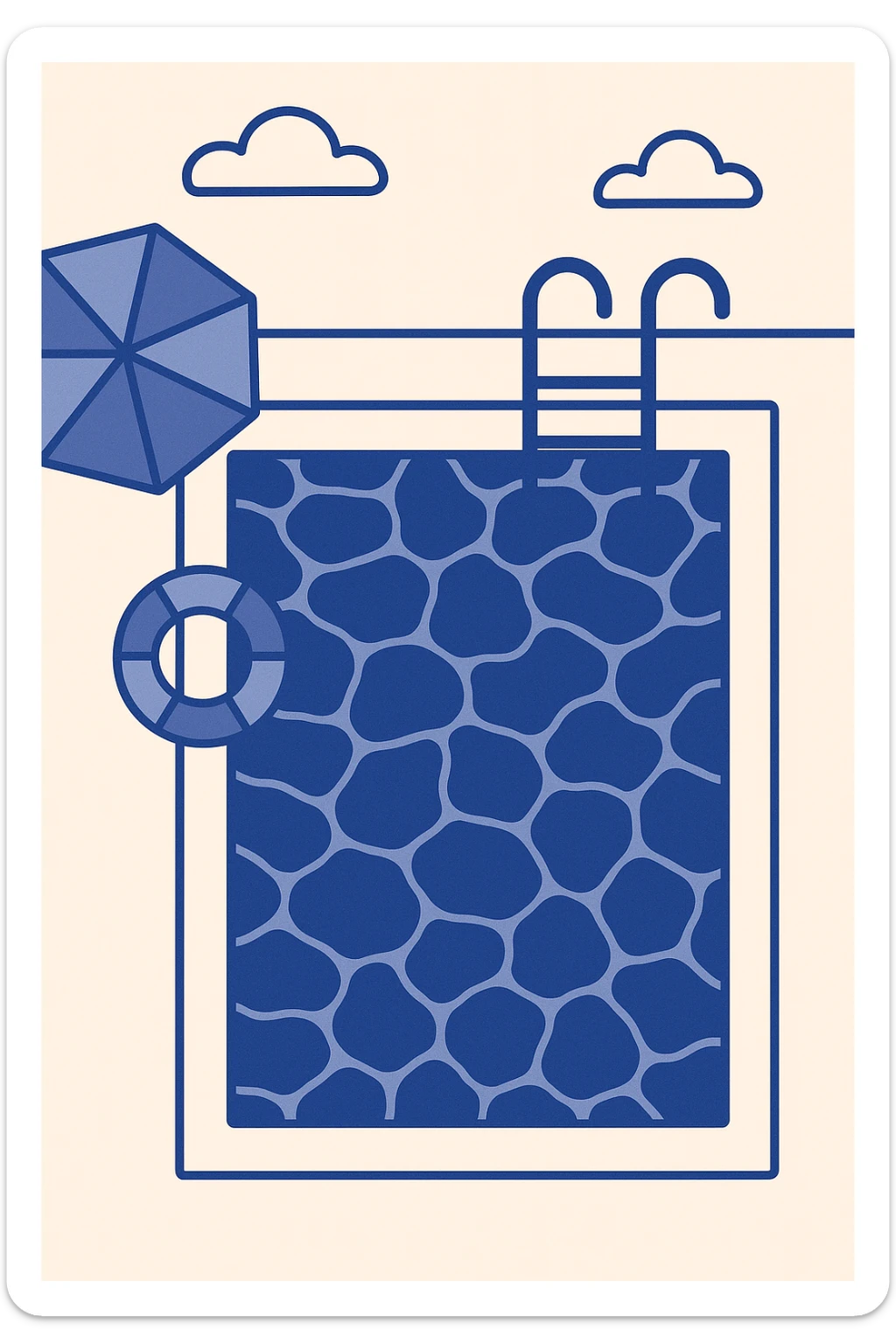 top-down view of a swimming pool with clear blue water, minimal details sticker
