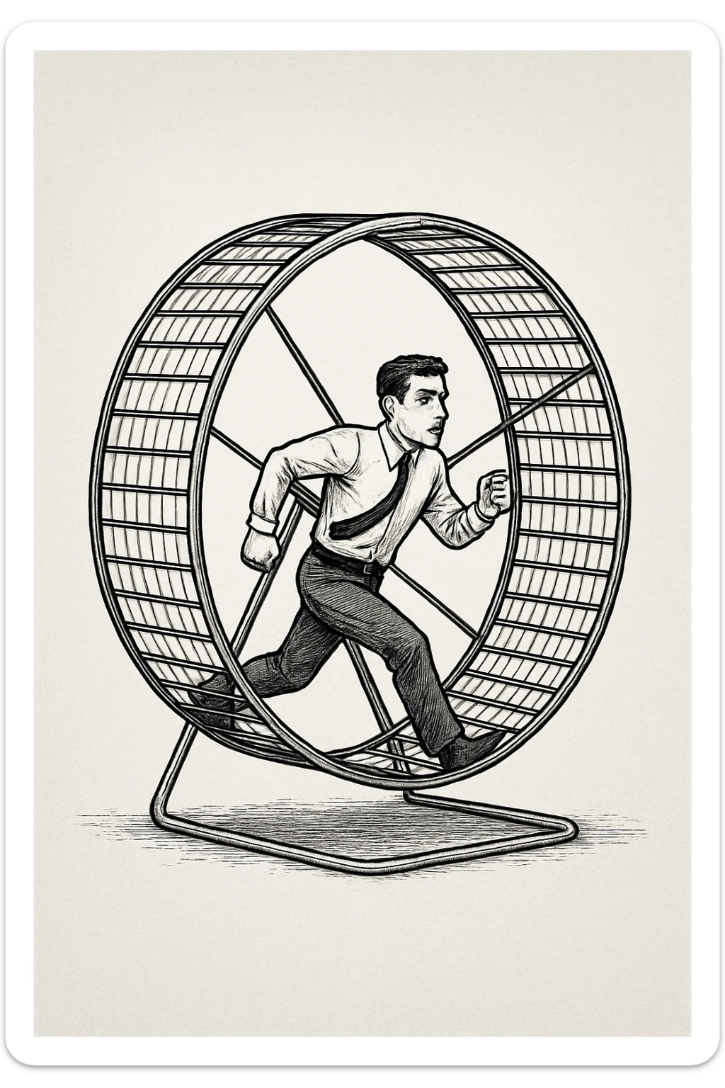 uomo che corre dentro la ruota del criceto come un circolo vizioso sticker