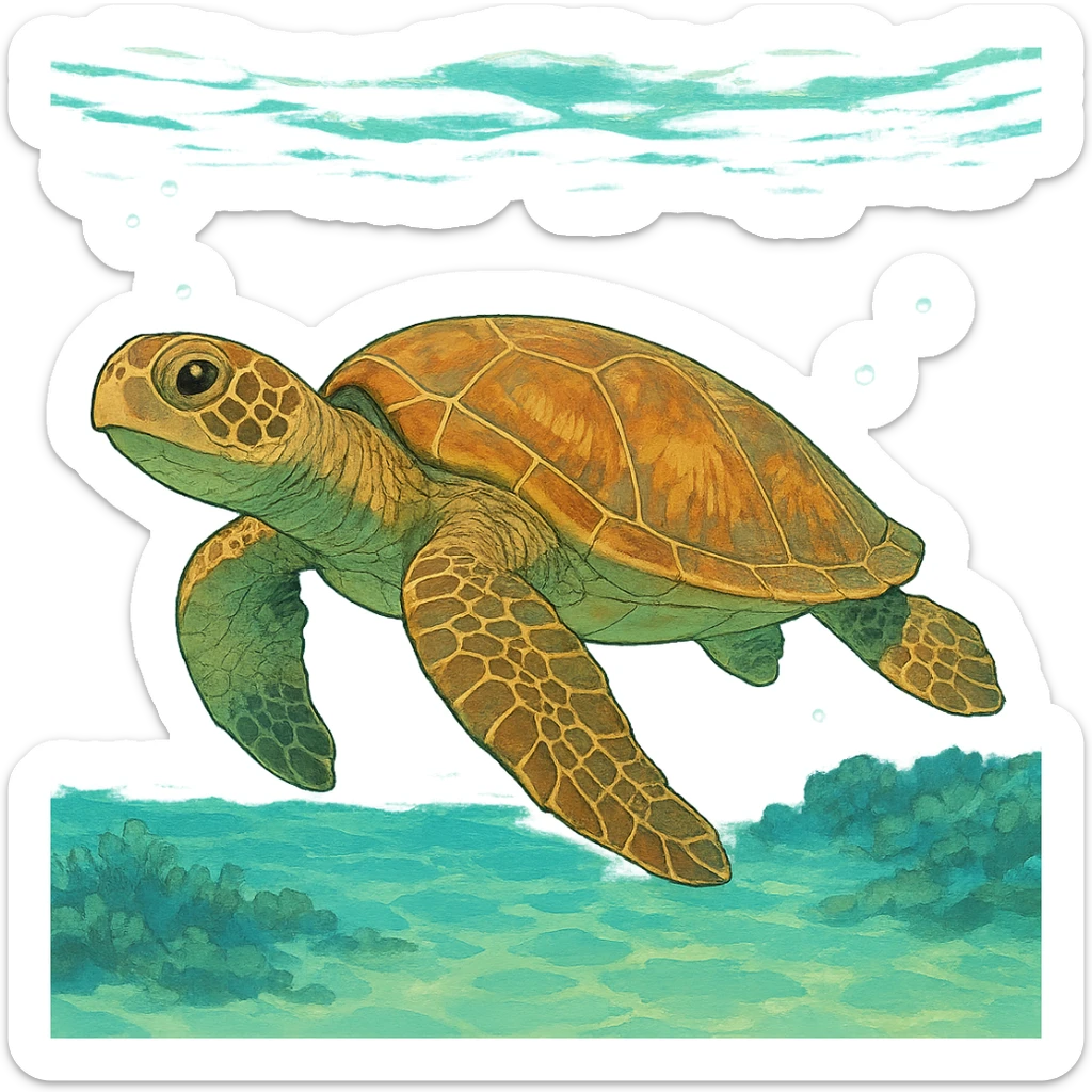 sea turtle in beautiful clear turquoise caribbean sea underwater sticker