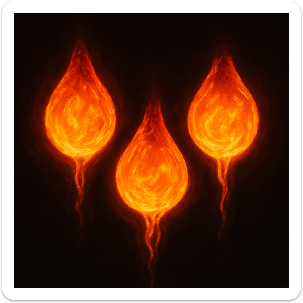 three glowing molten lava droplets with a sense of heat and fluidity sticker