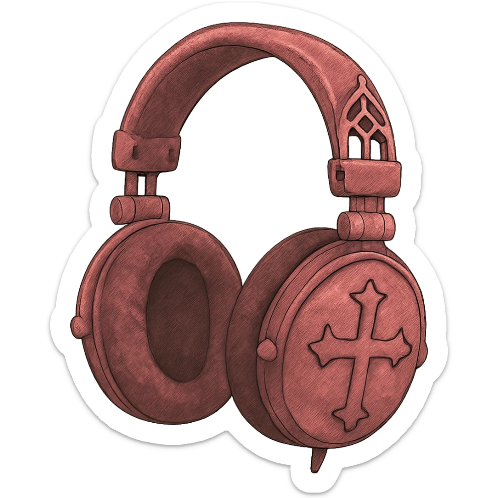 pink gothic headphones with velvet texture and cross motifs sticker