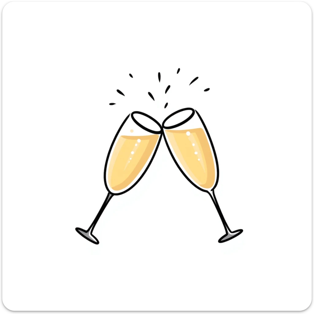 a pair of elegant goblets or wine glasses clinking together with champagne bubbles rising, in pastel colors dd9fb0, ffc6d3, a3bfc9, c4bee2, f1b091, detailed hand-drawn doodle style sticker