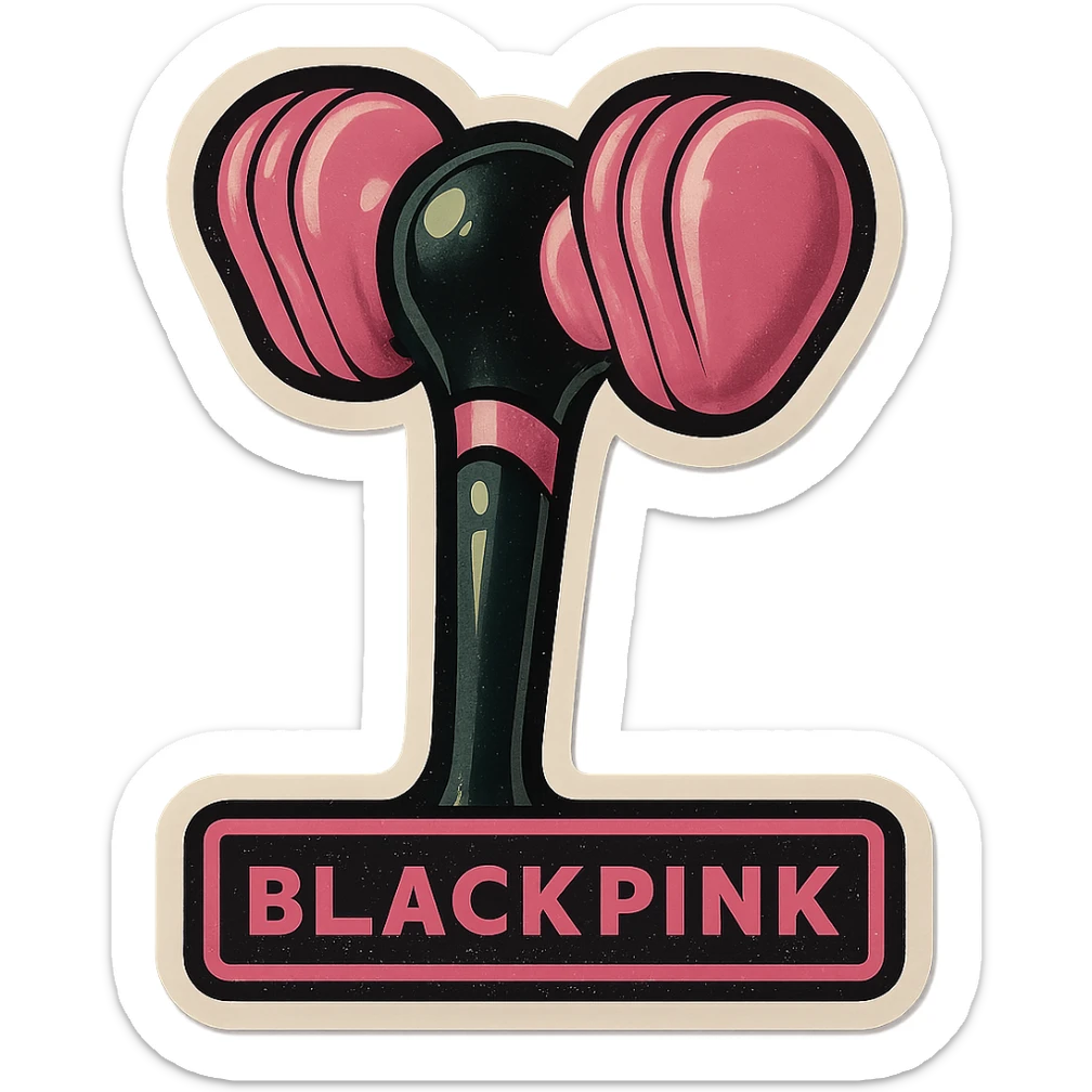 BLACKPINK-inspired retro sticker, black and pink lightstick, iconic and fun, vintage sticker style sticker