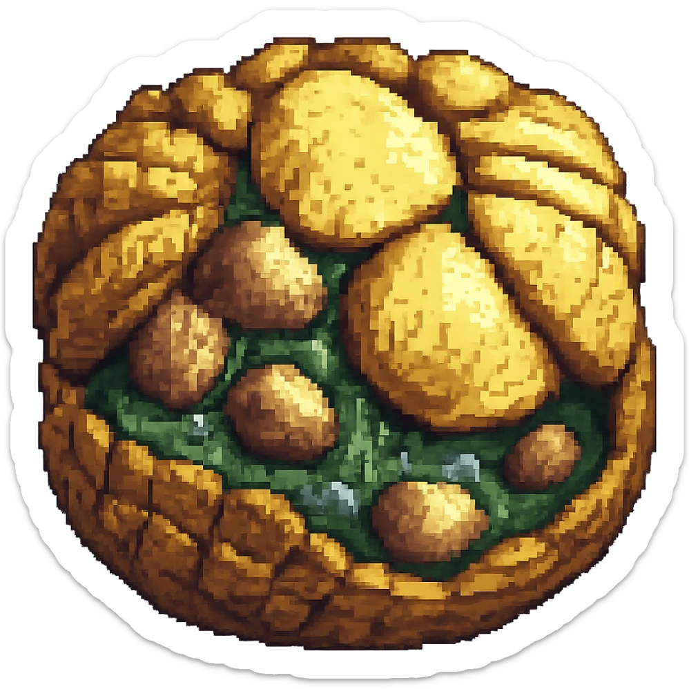 Add more crust details to the crusty clam in pixel art style, keep the pixel art style, no background. sticker