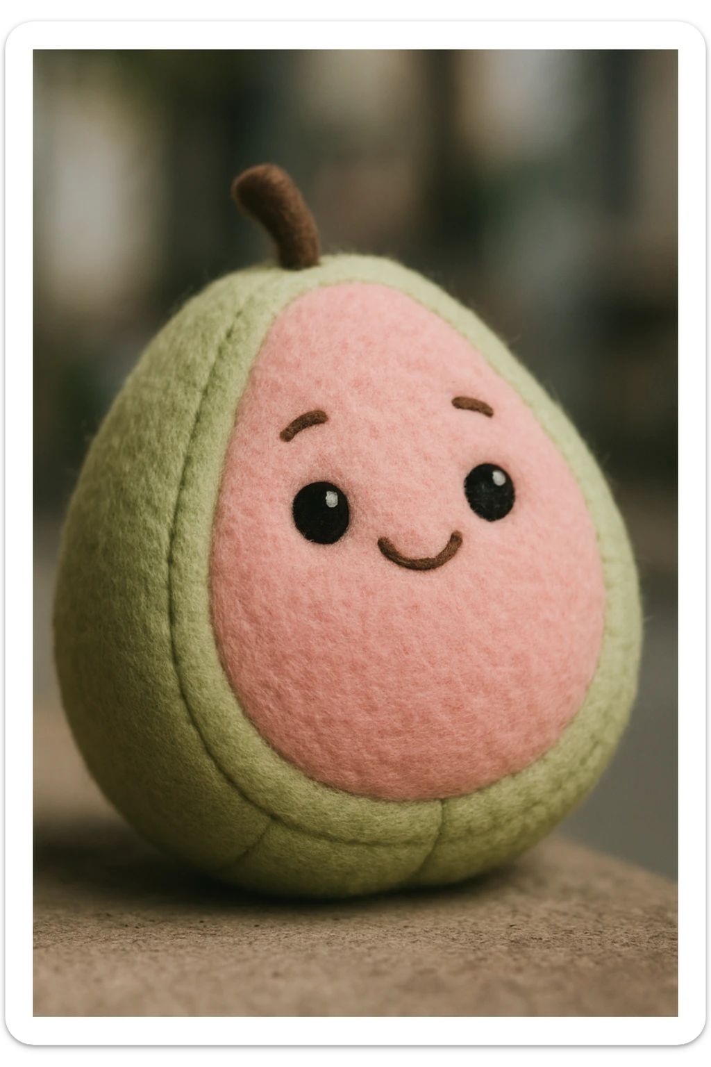 guava plush toy with embroidered eyes, round and huggable, light green and pink tones sticker