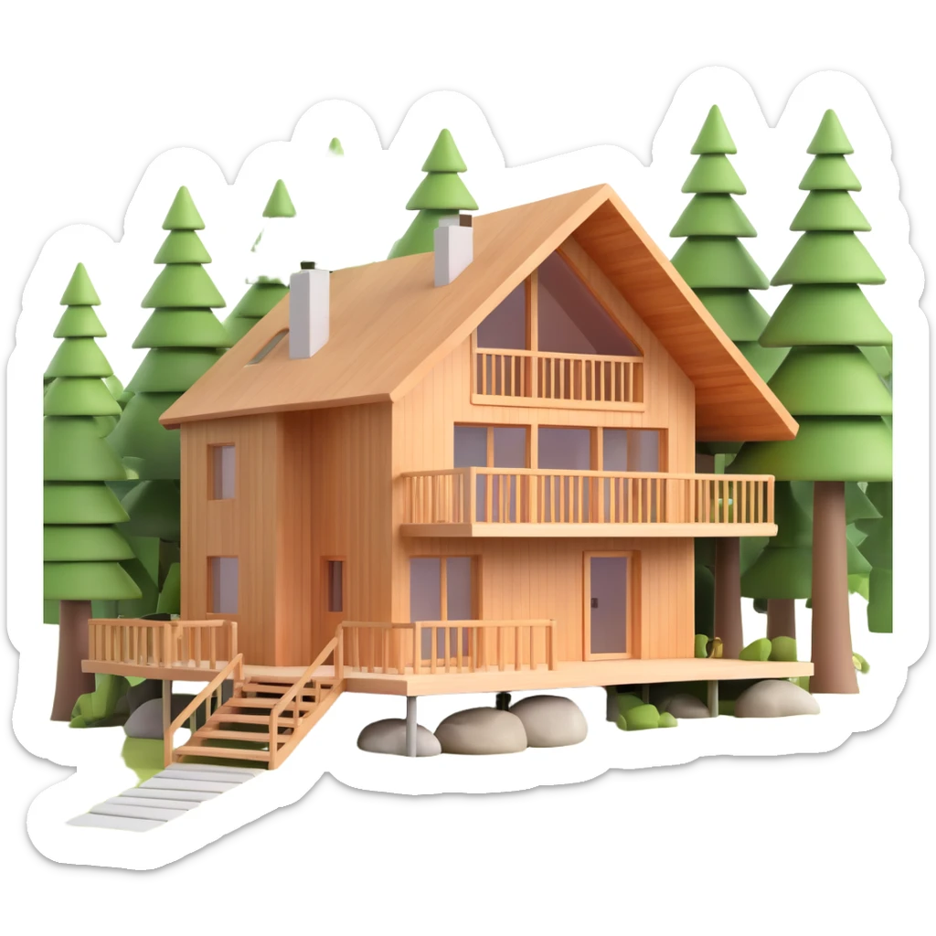 contemporary forest house with natural materials and integrated into woodland setting sticker