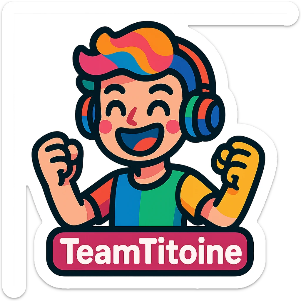 energetic and colorful TeamTitoine icon in vibrant toon style sticker