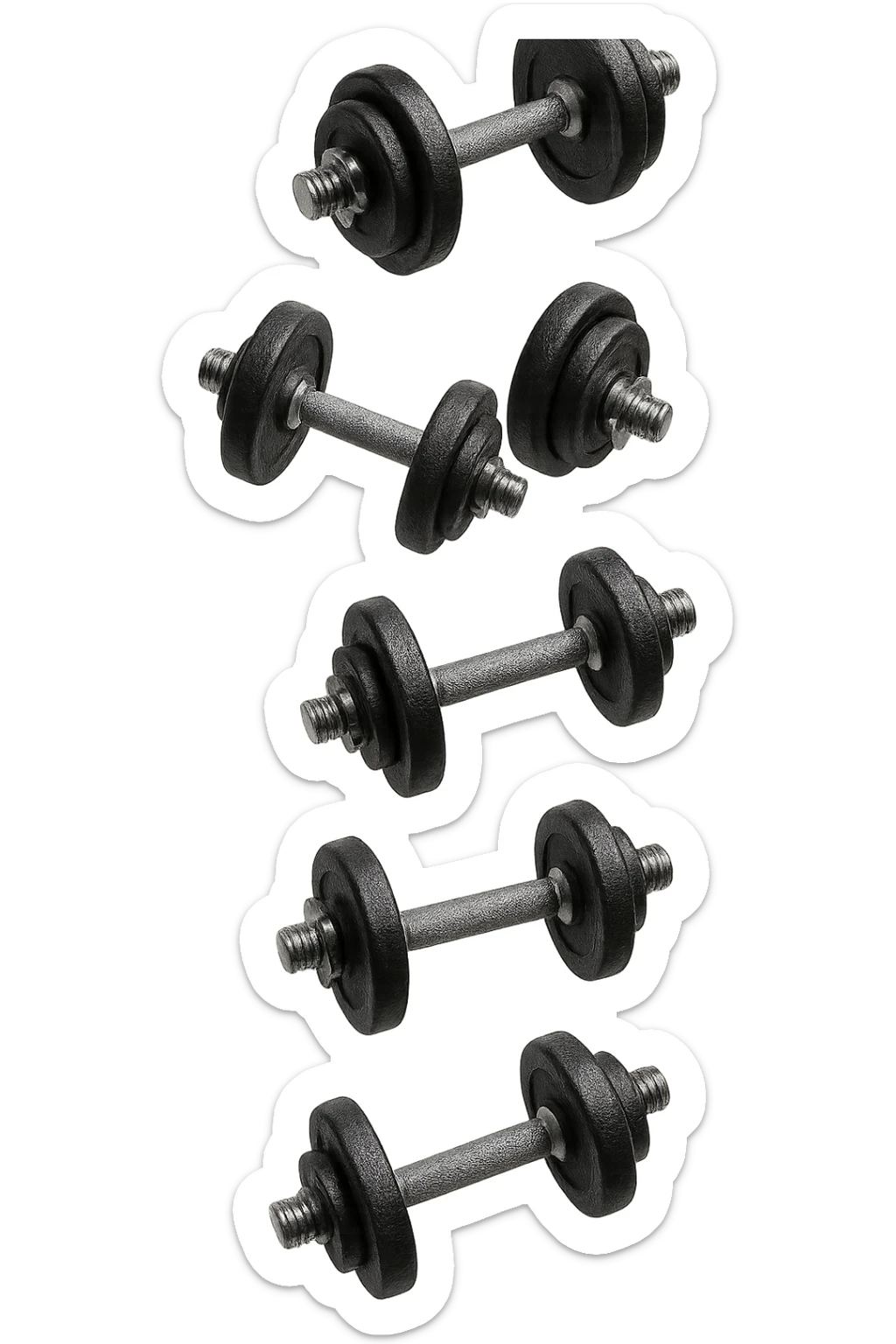 manubri da palestra cadono dall'alto verticalmente, isolata su sfondo bianco sticker