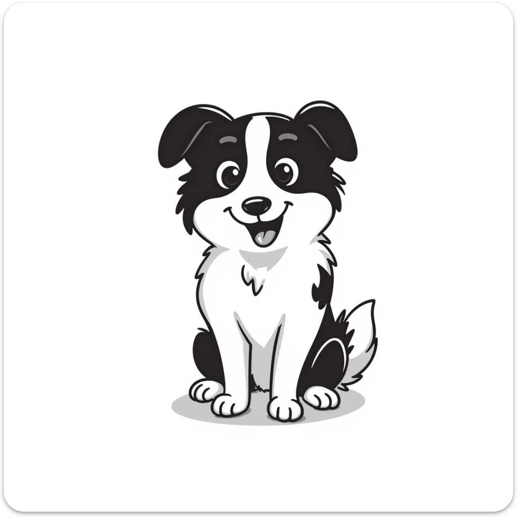 A pure white Border Collie dog sitting, with fluffy fur, alert pointed ears, and friendly expression sticker