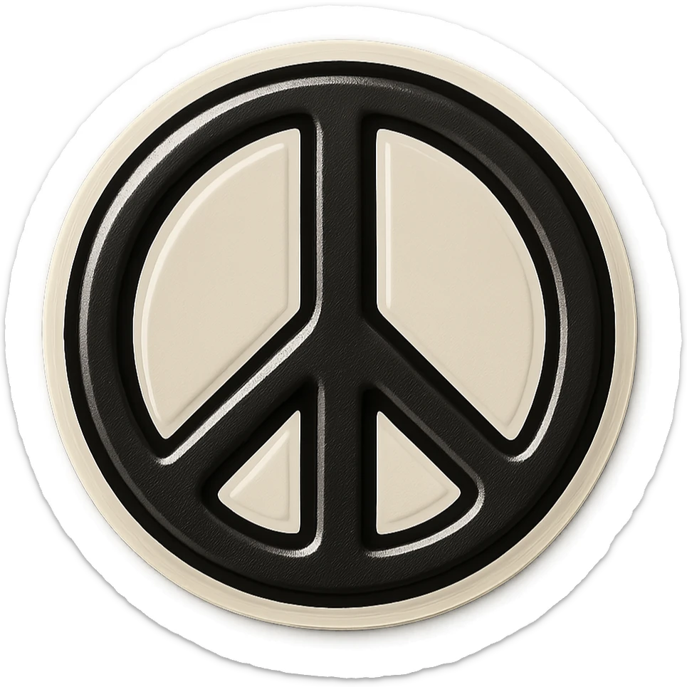 black and white peace sign with bold outlines, retro sticker style, no color sticker