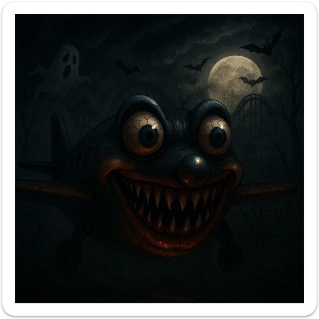 Avions manege du parc saint paul en emoji  rajoute et garde aspect terrifiante et rajoute  sticker