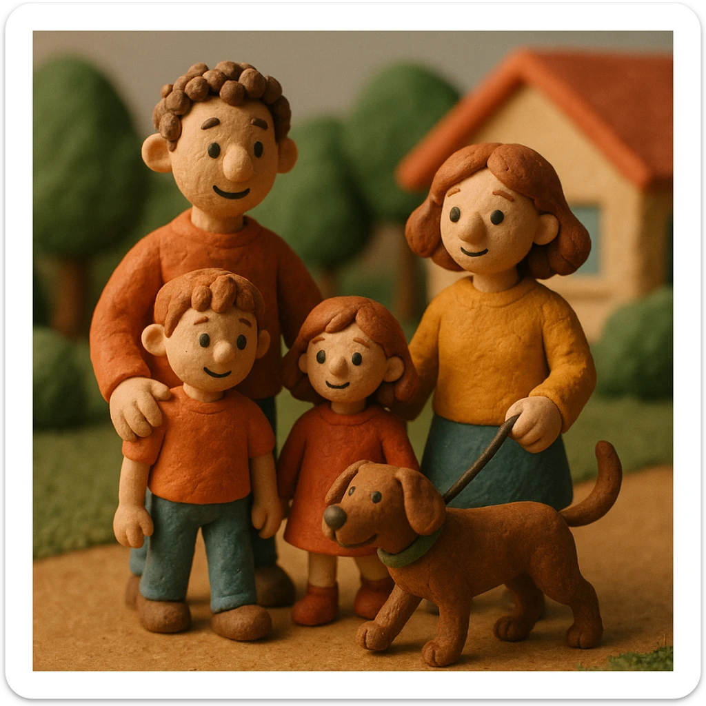 parents take their children home, family walking their dog home sticker