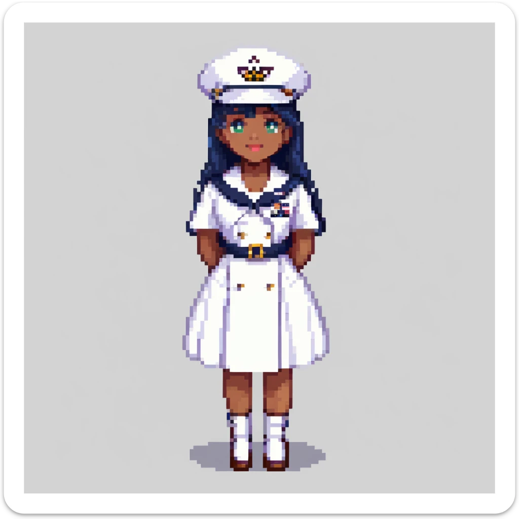 US Navy sailor in dress whites uniform with sailor hat sticker