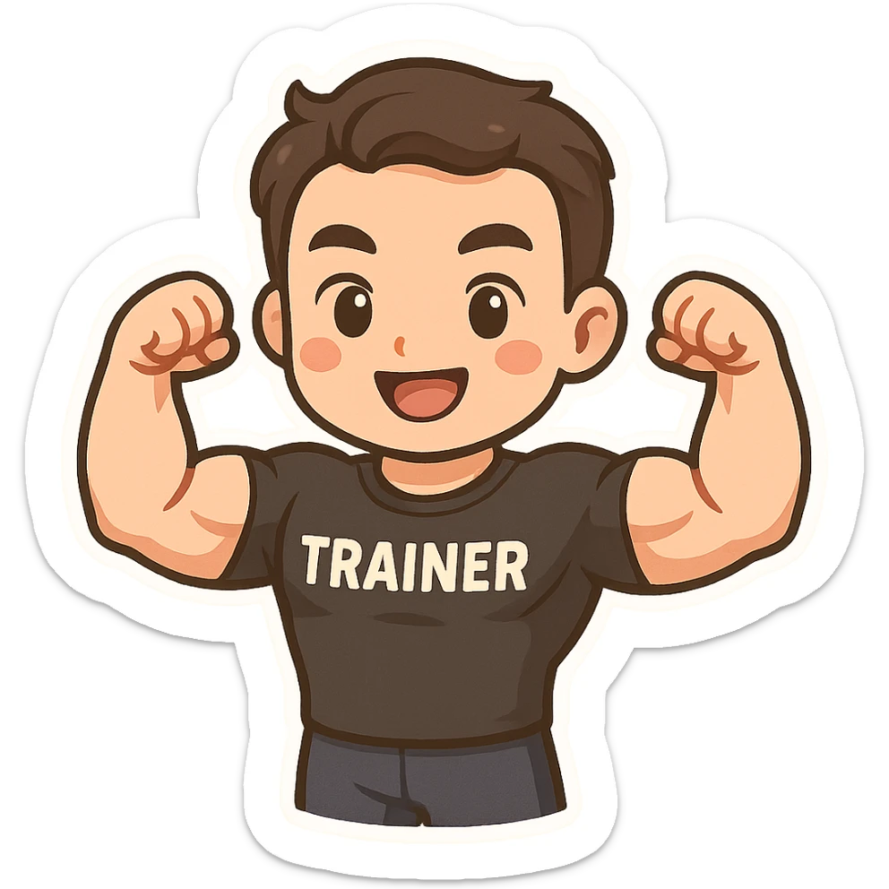 Fitness trainer shows the biceps at full length sticker