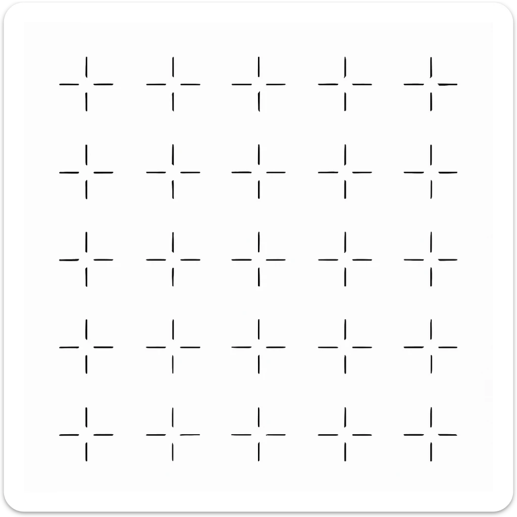 a series of layout markings spaced in an even symmetrical grid, as in camera viewfinder crosshairs. black and white high contrast, precision optics. this is the blank unit high resolution template sticker