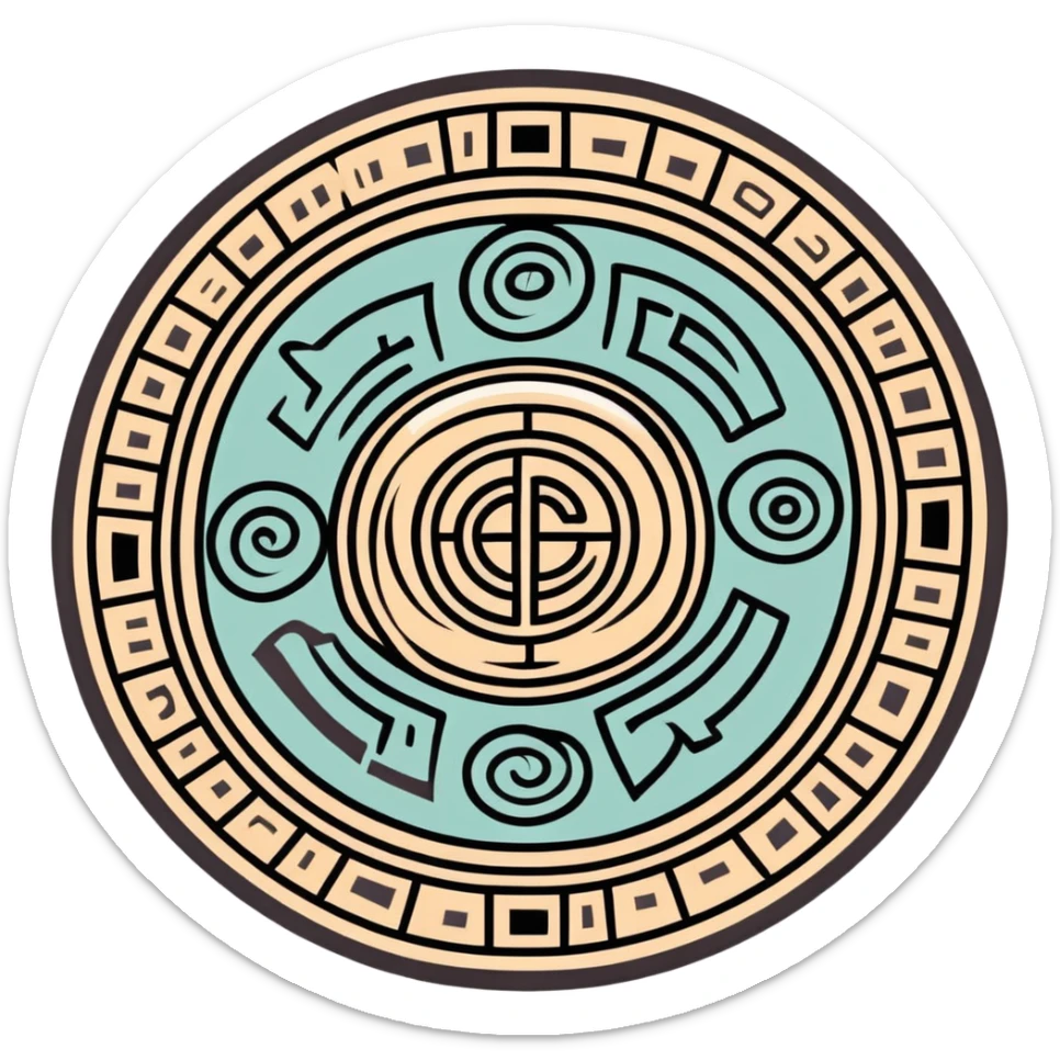 Mayan calendar or stone carving with mail symbol in white and dark green colors sticker