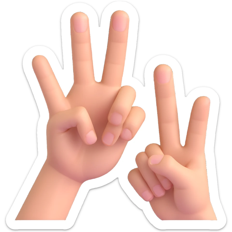 two hands, one hand holding up 1 finger, the other hand holding up 4 fingers, minimal and easy to read sticker