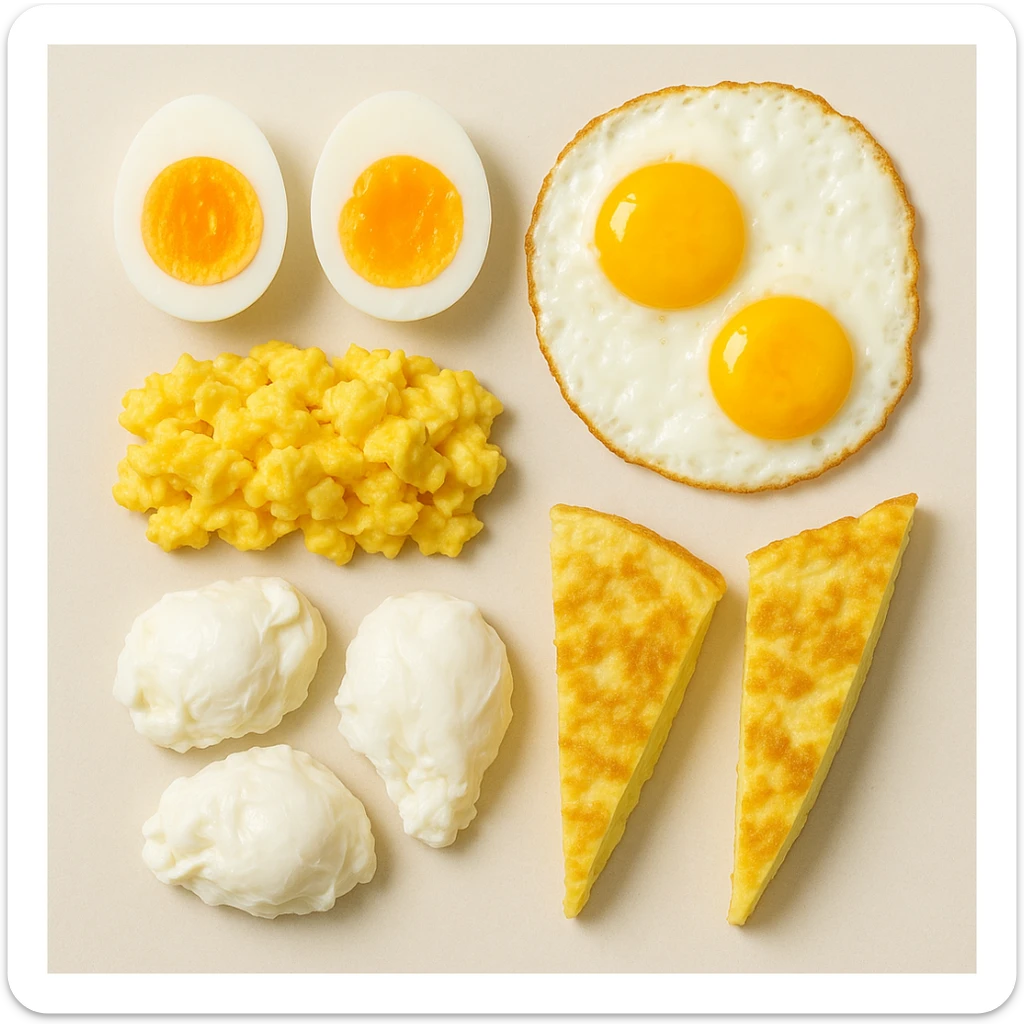 uova cotte in modo diverso in un clima pulito, viste dall'alto sticker