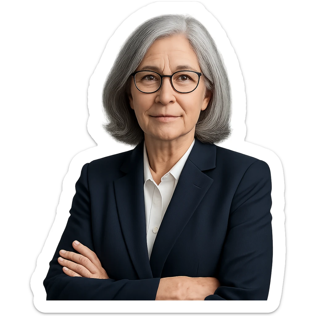 72-year-old professional woman, gray hair, office background, professional atmosphere sticker