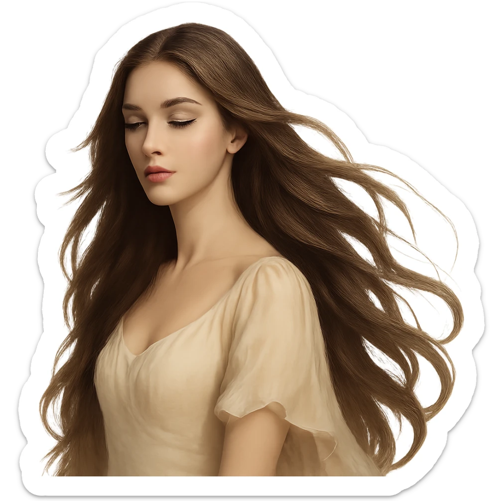 beautiful woman with long flowing hair and elegant features sticker