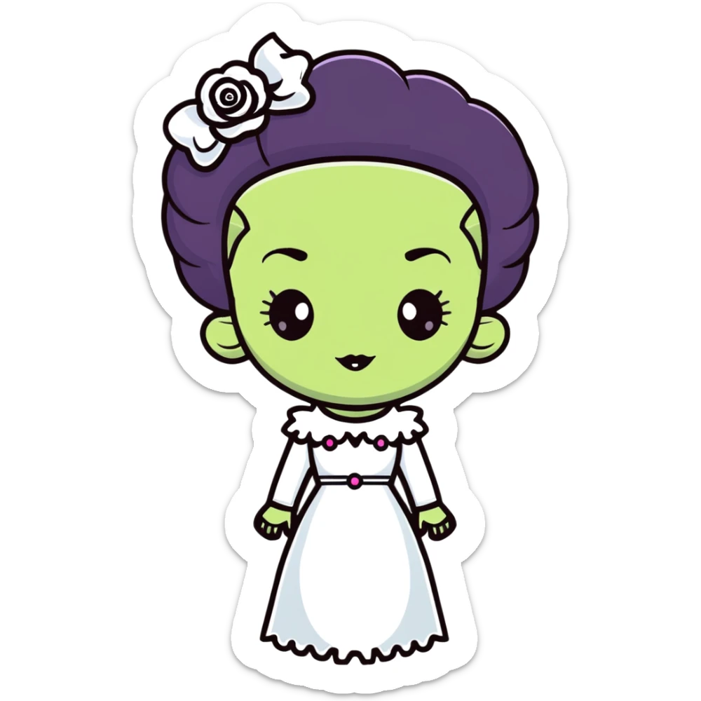 kawaii Bride of Frankenstein with rosy cheeks and adorable stitches sticker