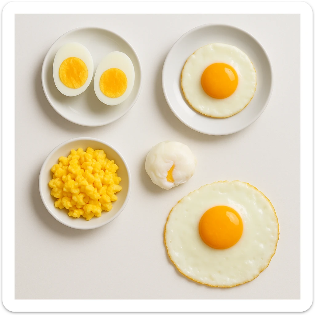 uova cotte in modo diverso in un clima pulito, viste dall'alto sticker