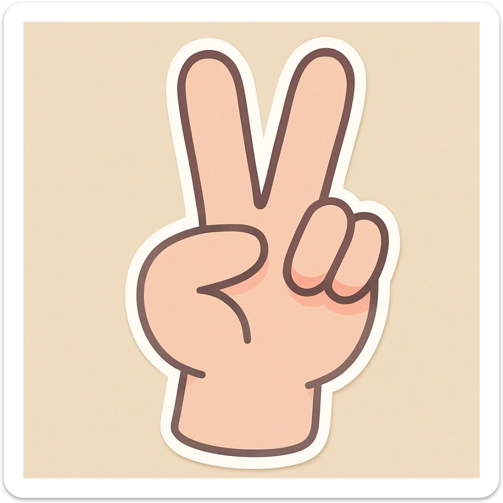 Edit the cartoon style hand in a peace sign gesture to have the pinky finger straight instead of bent, matching the original chibi stickers style and colors. sticker
