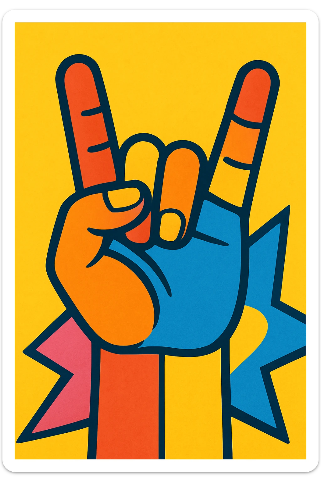 hand in the YVL sign, stylized, vibrant colors, cartoon style sticker