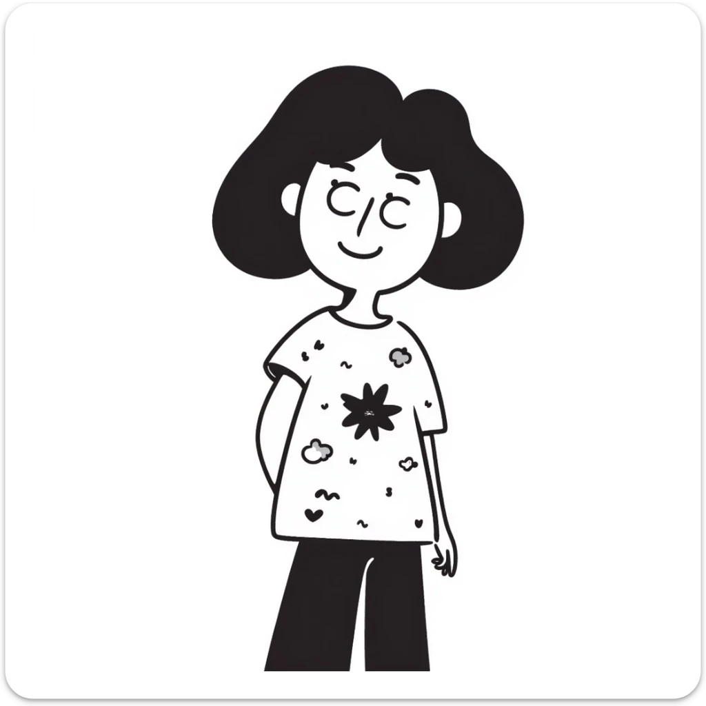 Cartoonish girl smiling with short hair sticker