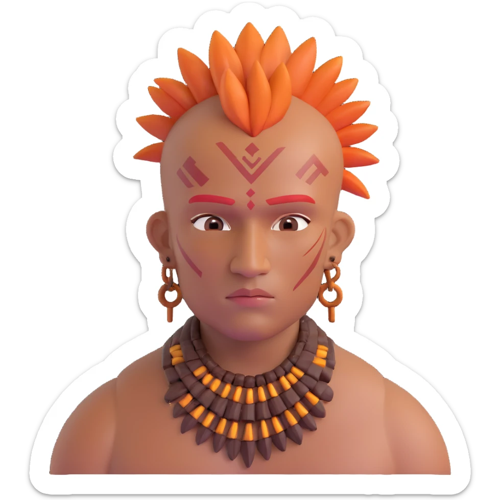 indigenous man with mohawk hairstyle and reddish-copper skin tone, strong facial features sticker