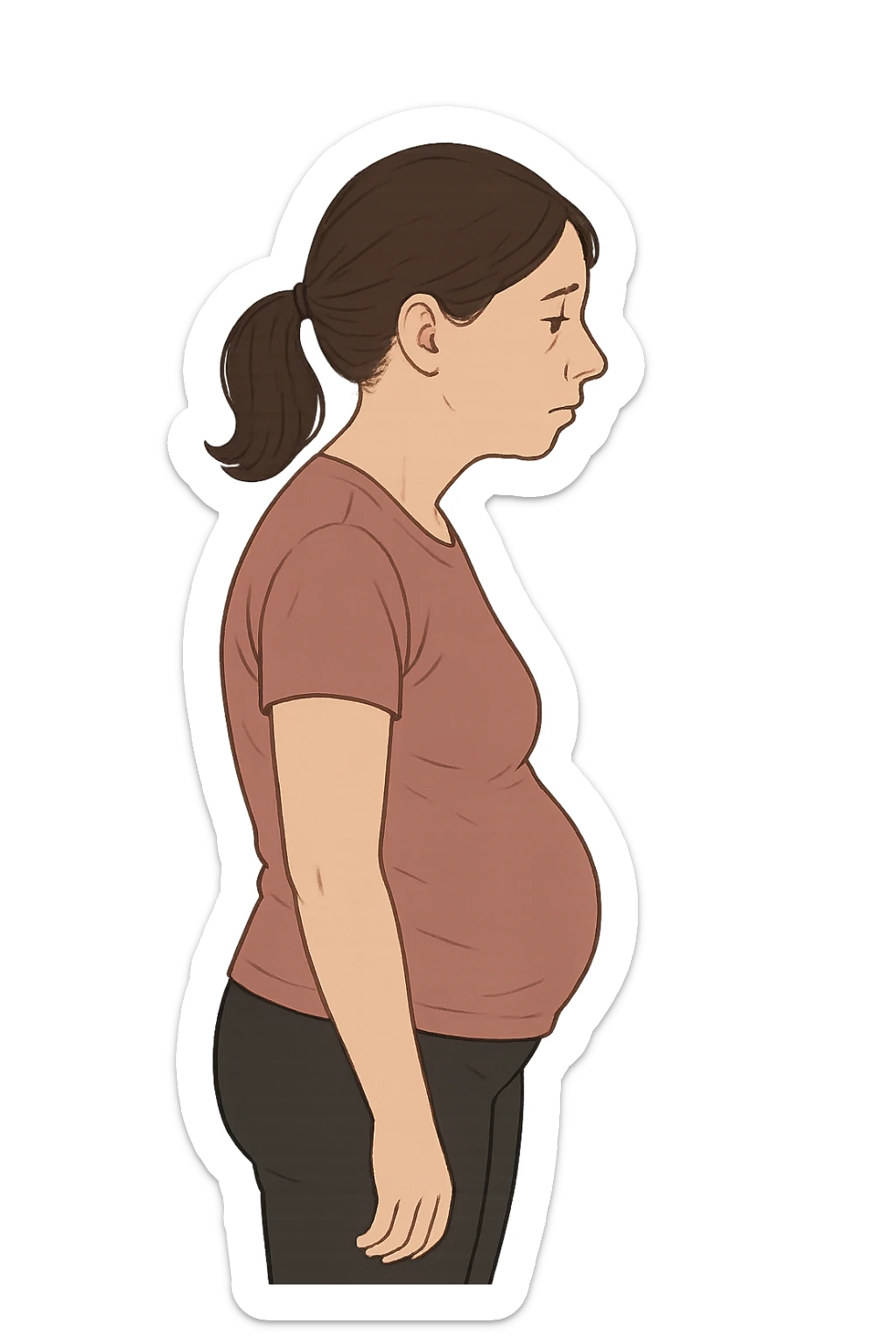 DONNA DI PROFILO CON LA POSTURA SBAGLIATA, LA PANCIA IN FUORI E LE SPALLE CHIUSE sticker