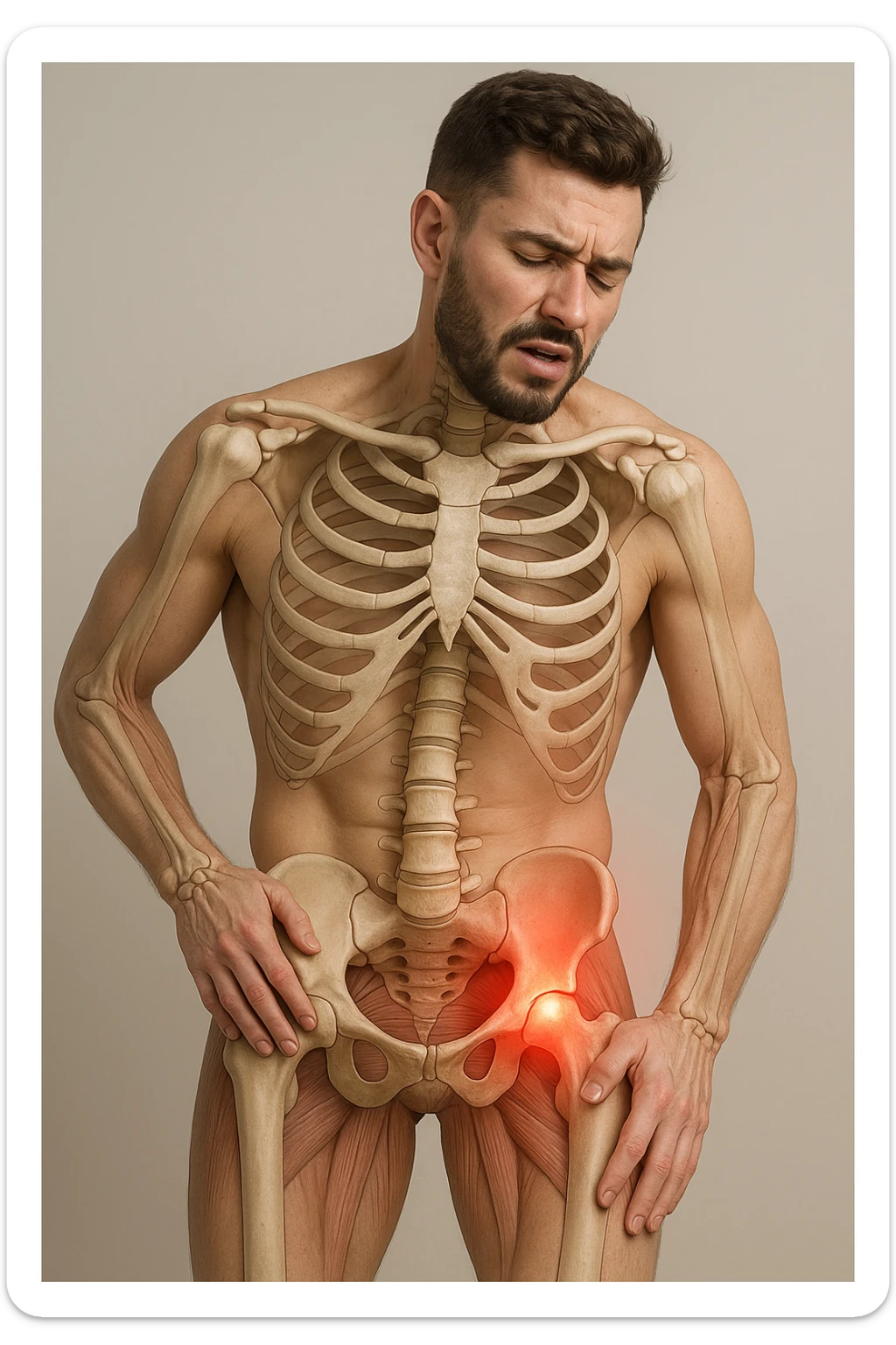 Uomo con dolore per via dei suoi fianchi asimmetrici vista anatomica immagine realistica in 3D sticker