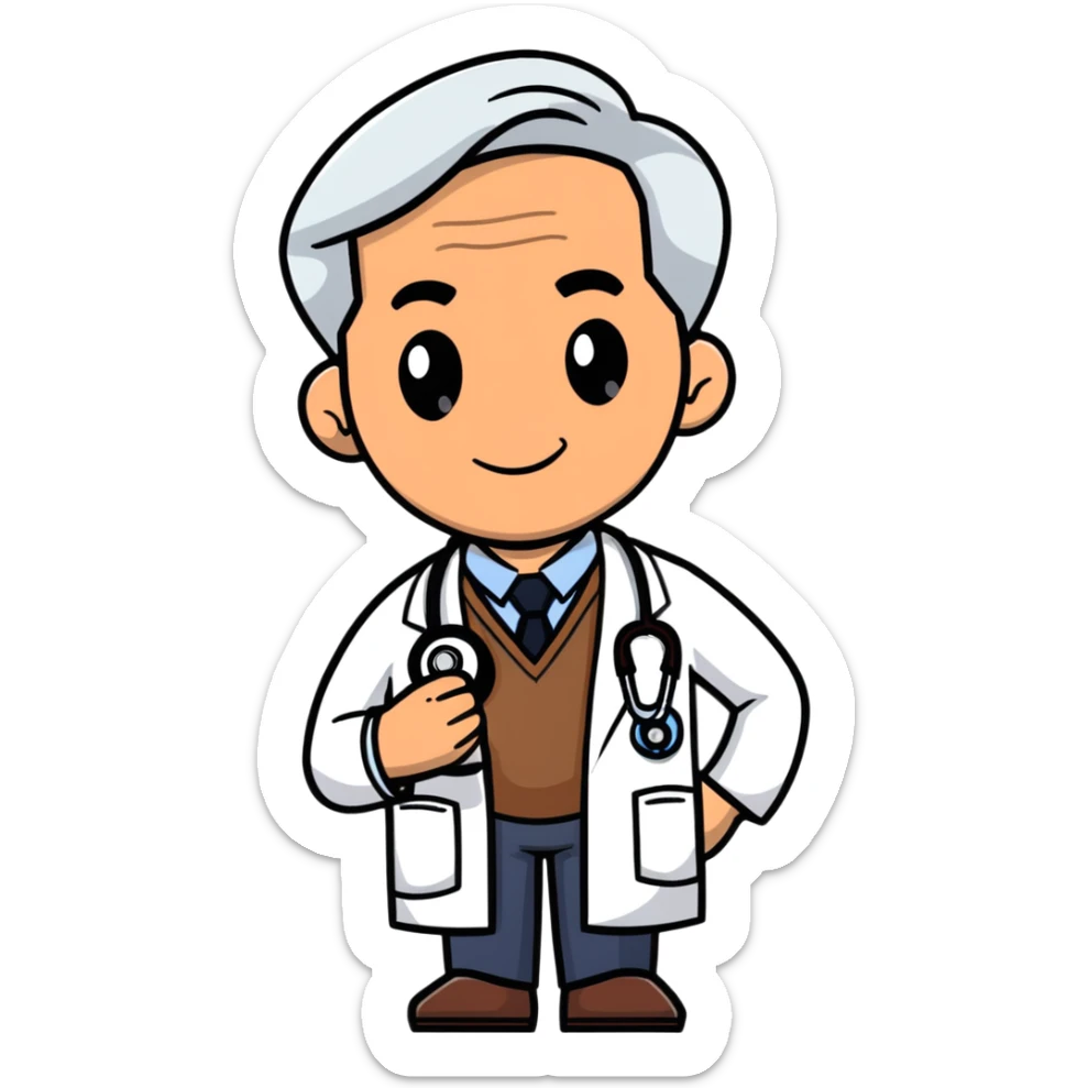 professional mature male doctor around 60 with stethoscope and white coat, cinnamon skin tone, medium-dark complexion sticker