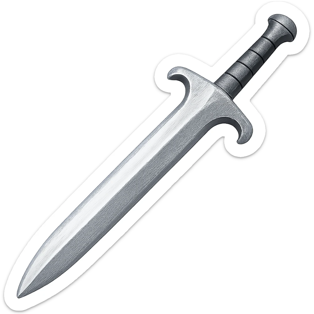 Recolor this iron sword to steel: make it slightly lighter, crisp, and shiny, keep the same shape, realistic metallic steel, emoji style, transparent background. sticker