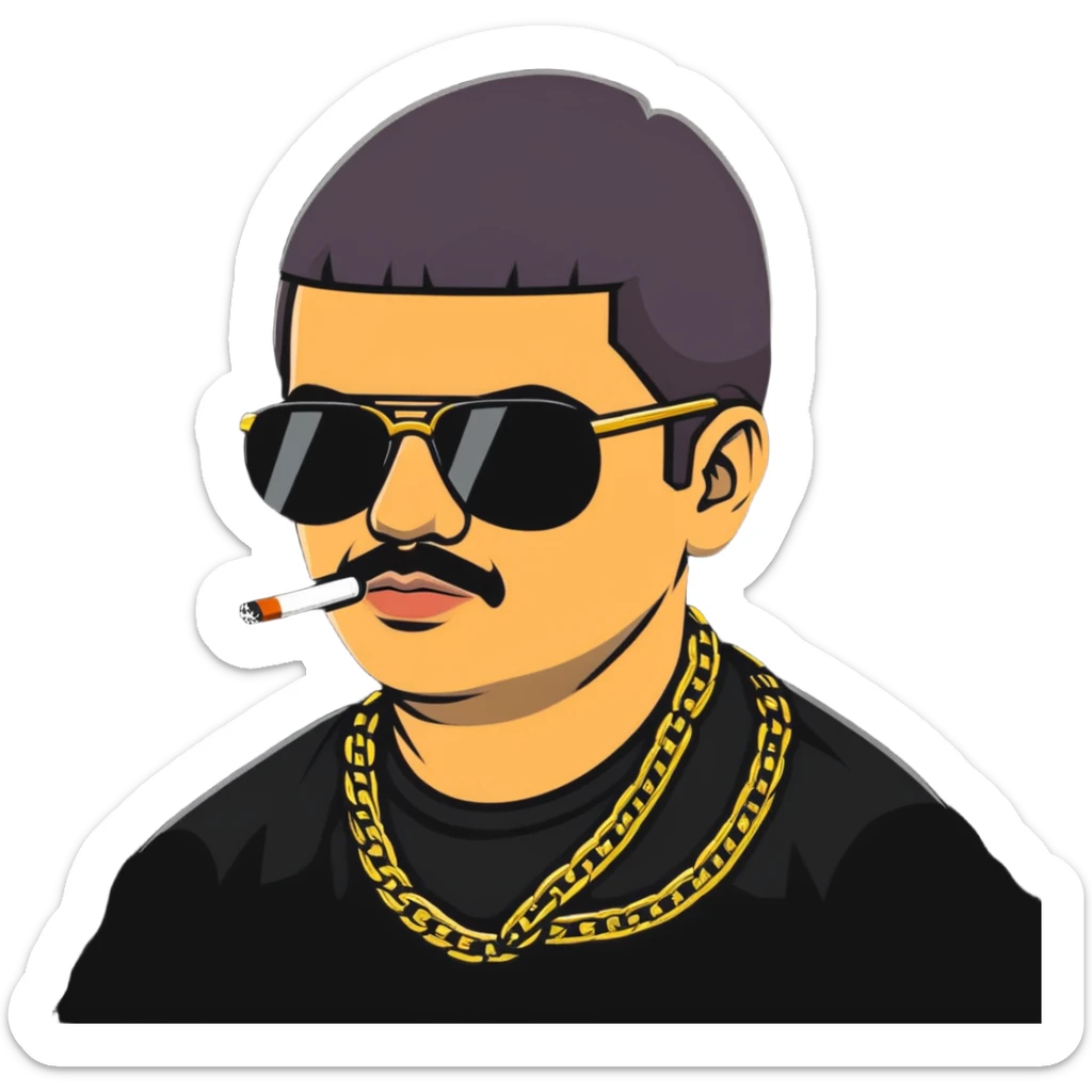 El Chapo drug lord with sunglasses and gold chains smoking weed sticker