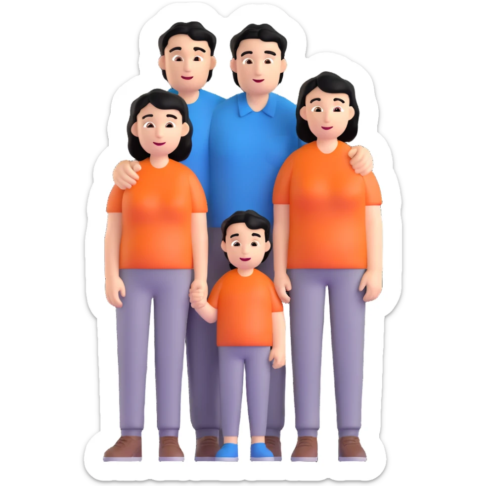 joyful caucasian family with black-haired father, mother and their young son sticker