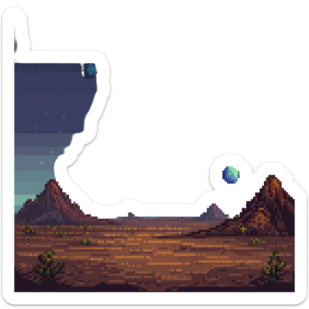 pixel art of a distant planet with a small moon nearby, cosmic background sticker