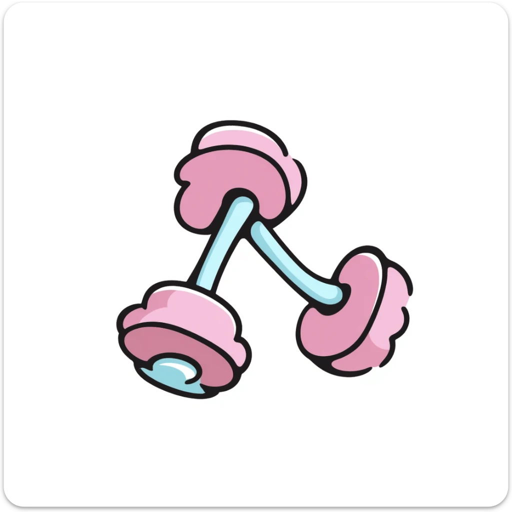 A pair of dumbbells/hand weights for exercise in pastel colors (dd9fb0, ffc6d3, a3bfc9, c4bee2, f1b091), hand-drawn doodle style sticker