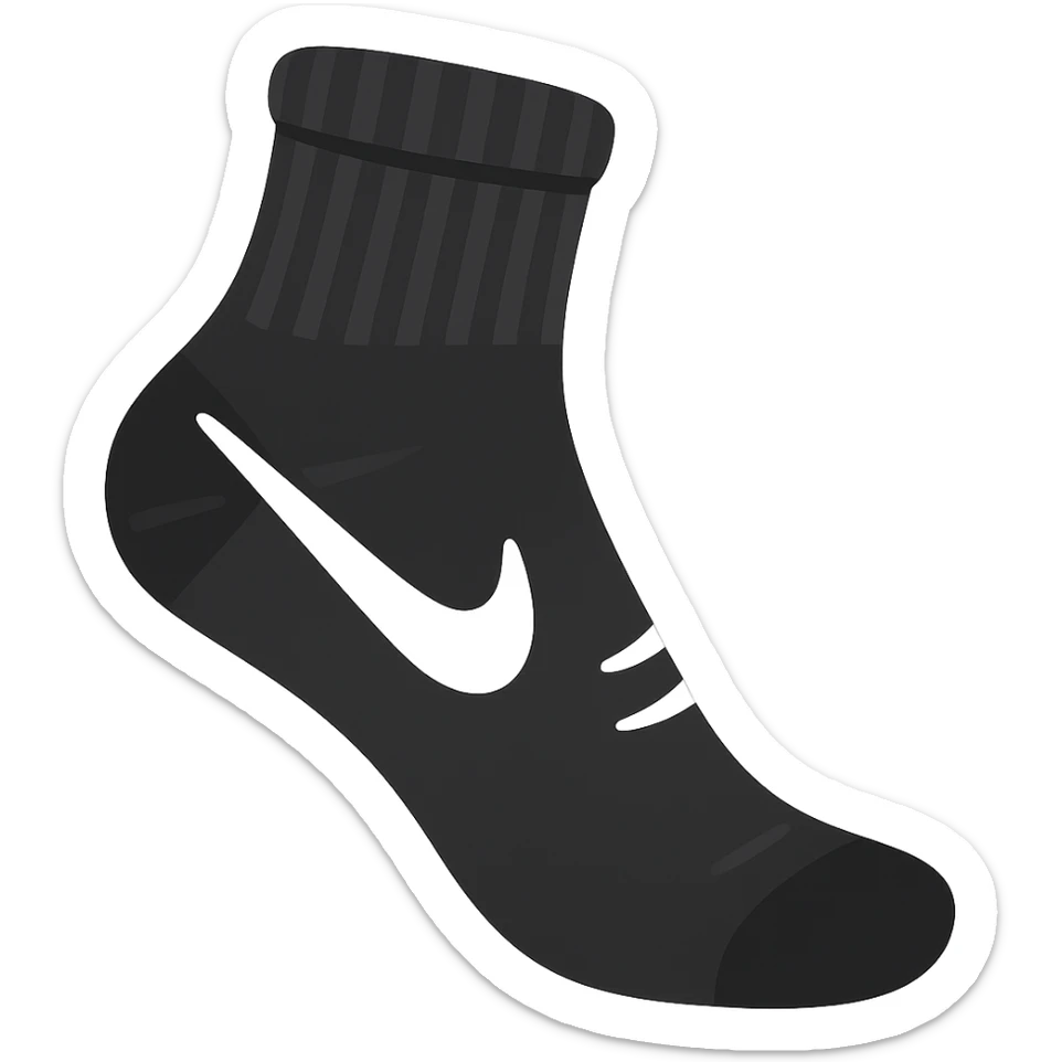 A single black football sock with a white Nike tick, ankle sock style, emoji style, no background sticker