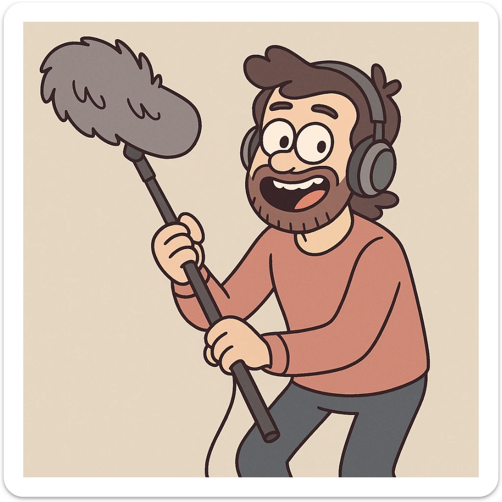 boom pole mic, cartoon style, playful sticker