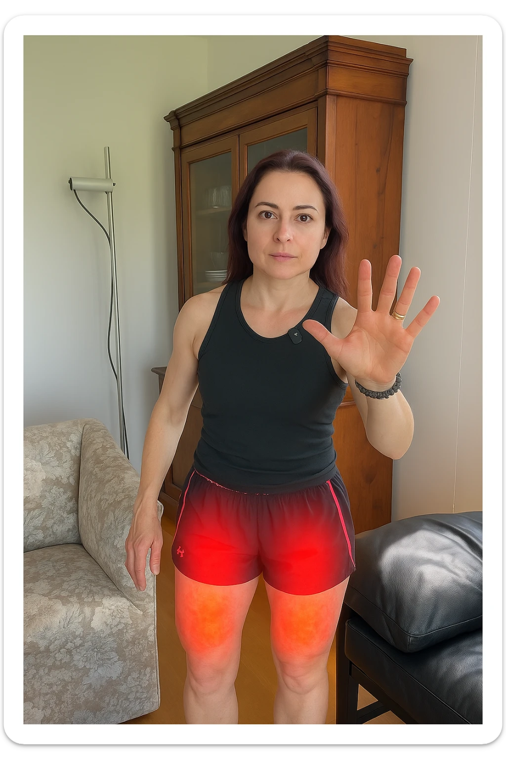 Donna con cellulite sulle cosce indica le cosce che sono infiammate di cellulite sticker