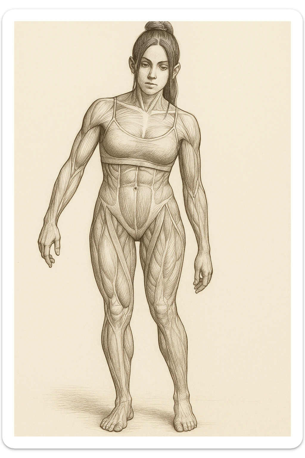 Anatomical style illustration inspired by the photo showing one leg visibly smaller and less hypertrophic than the other, highlighting the muscular difference between the legs, anatomical style, variant 2. sticker