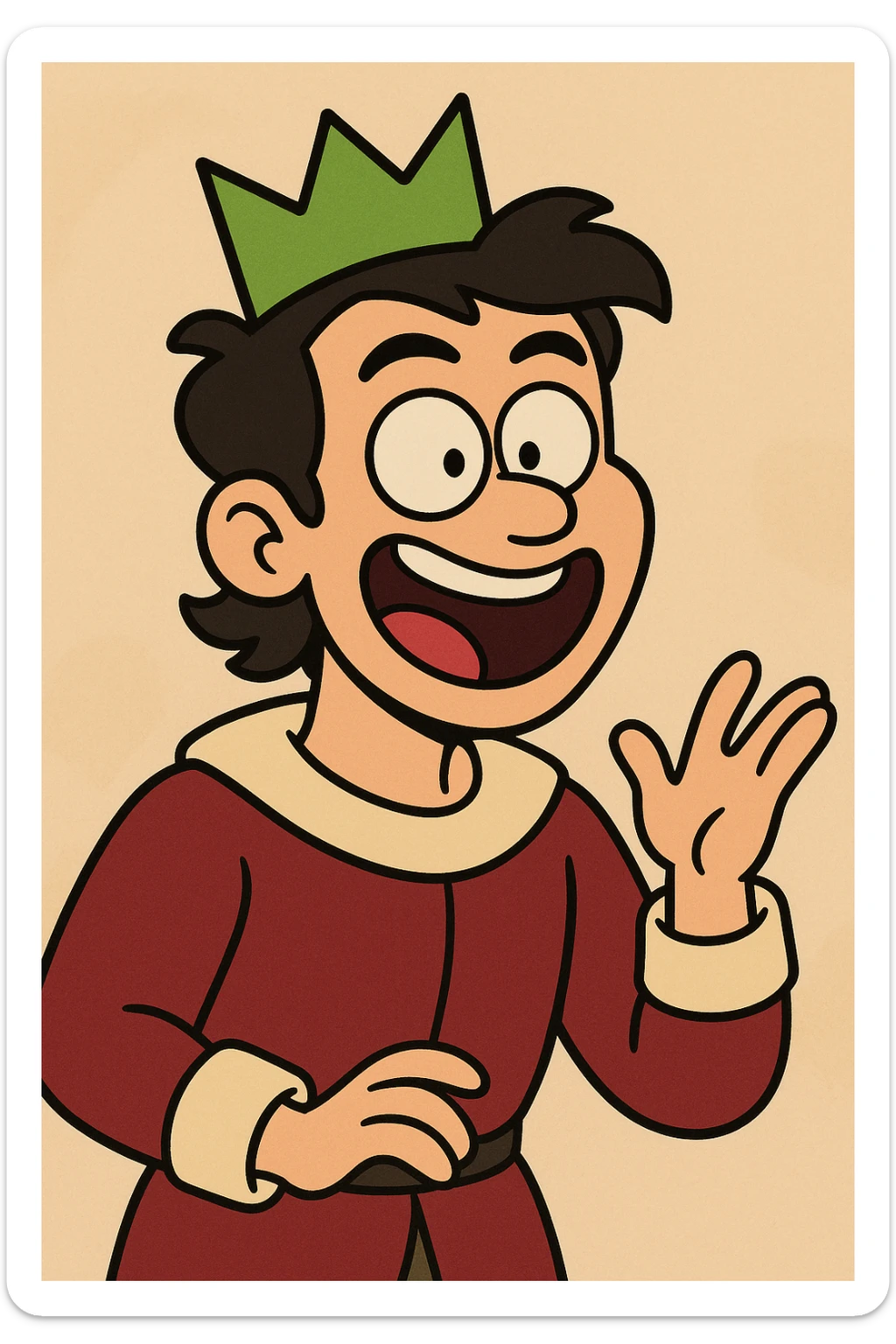 green crown, cartoon style, vibrant colors, playful sticker