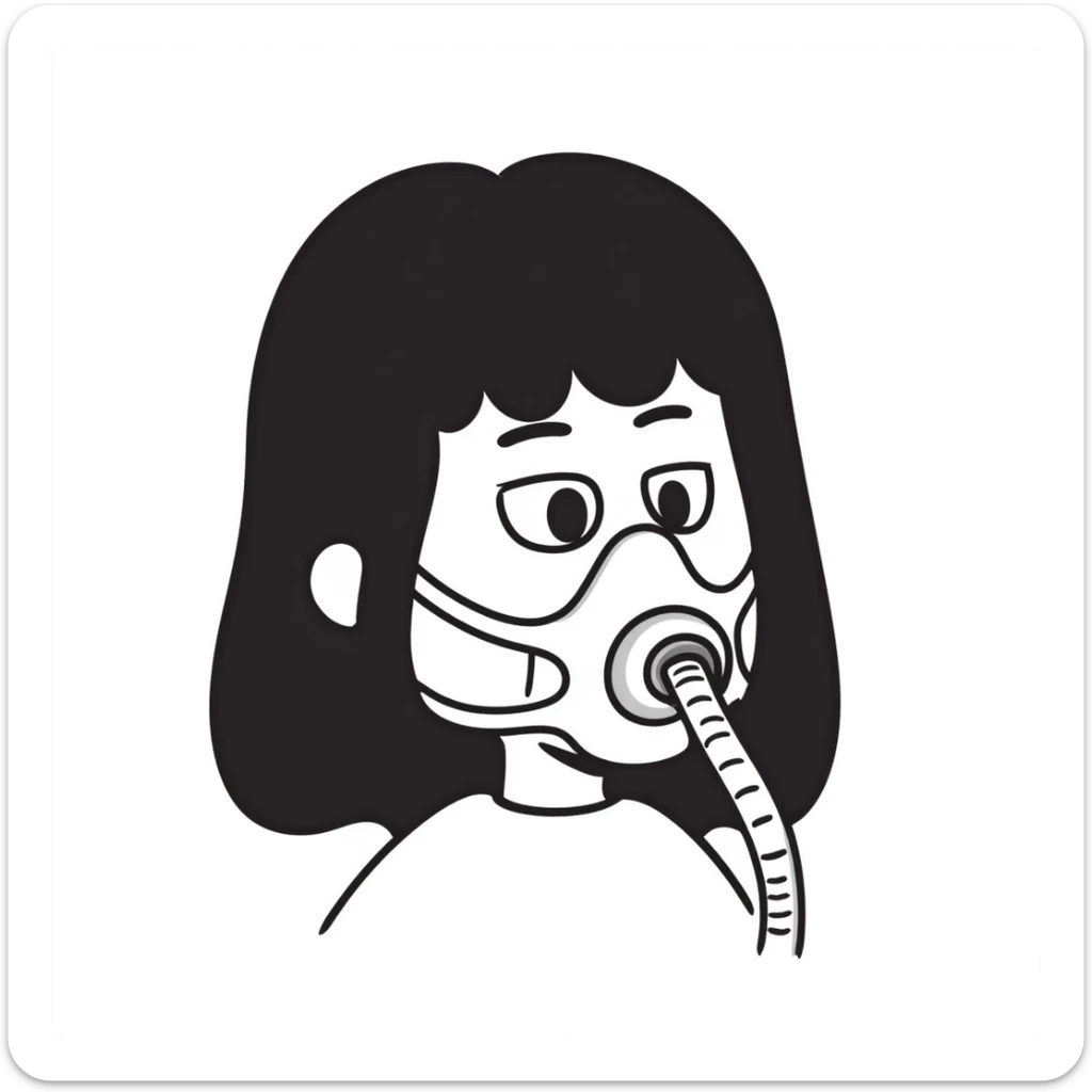 Hand-drawn person wearing breathing mask with tubes for measuring oxygen intake during exercise test sticker