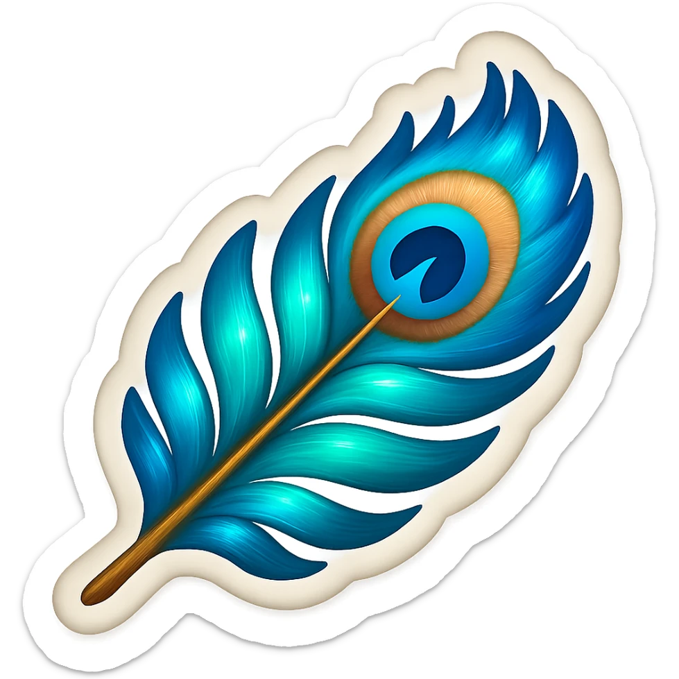 Resize the peacock feather to be small like a standard emoji, keeping the vibrant colors and style consistent with the original. Maintain a transparent background. sticker
