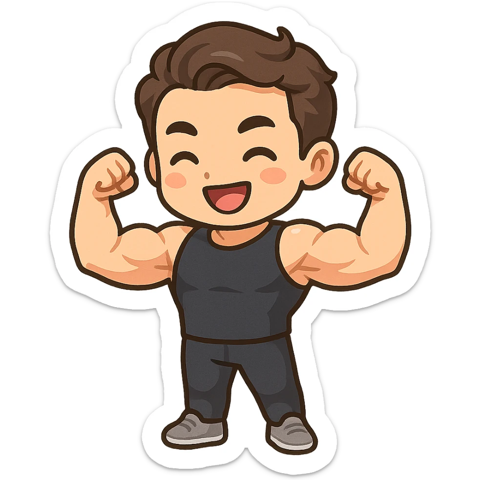 Fitness trainer shows the biceps at full length sticker