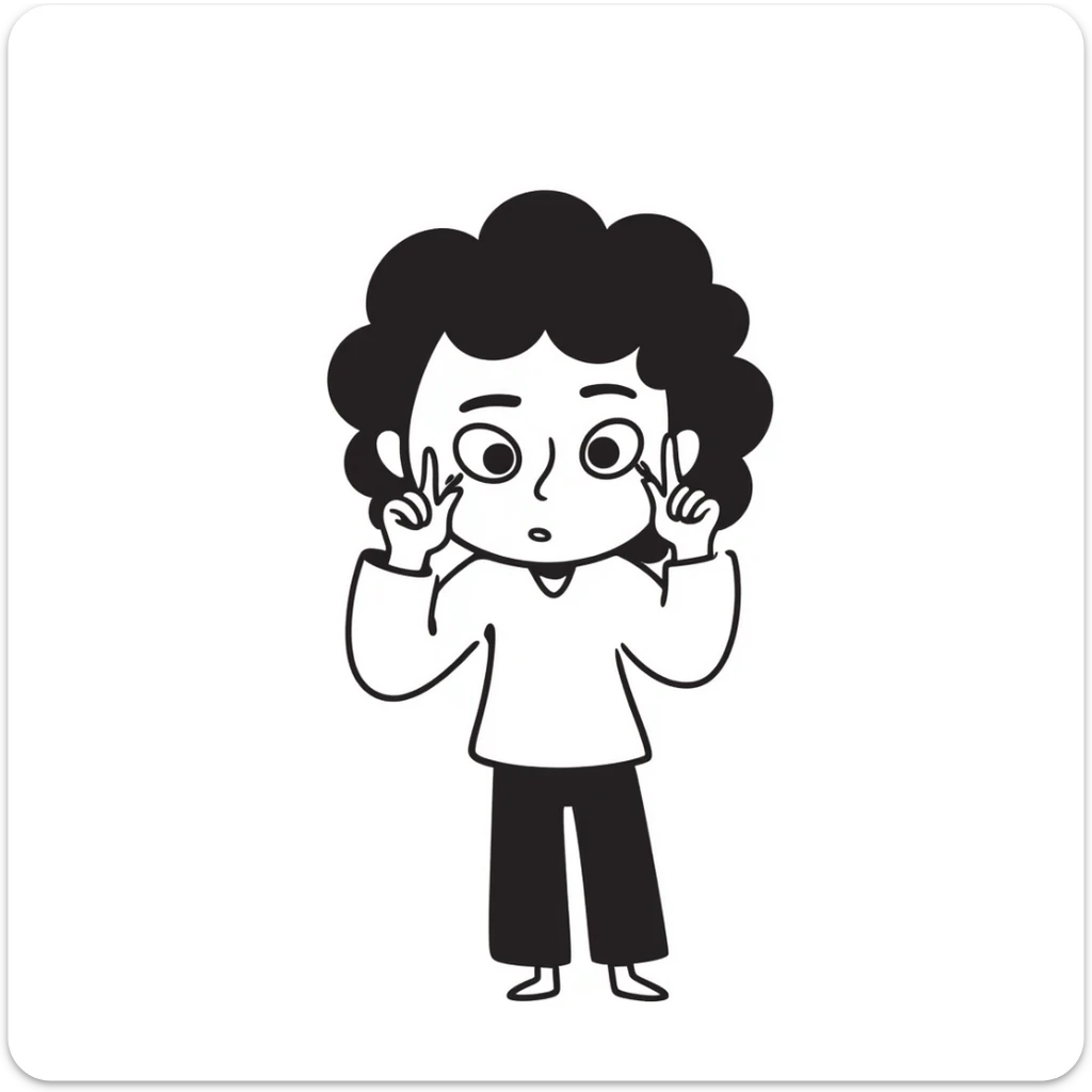 hand-drawn doodle of a person peeking through their fingers, looking scared, sketchy lines sticker